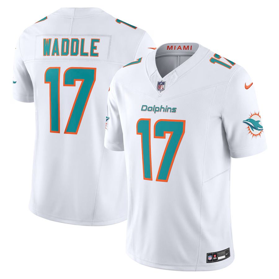Men Miami Dolphins 17 Jaylen Waddle Nike White Vapor F.U.S.E. Limited NFL Jersey